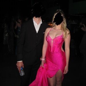 Amarra Bright Pink Corset Prom Dress Size 6